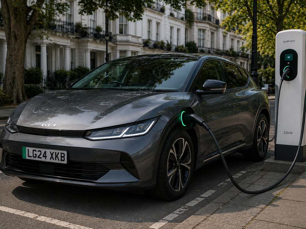 An electric replacement vehicle on charge