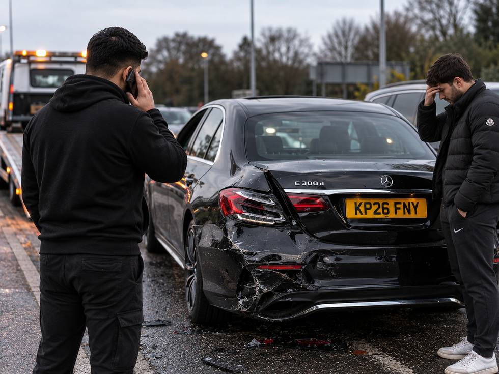 A driver calling for help after a non-fault accident